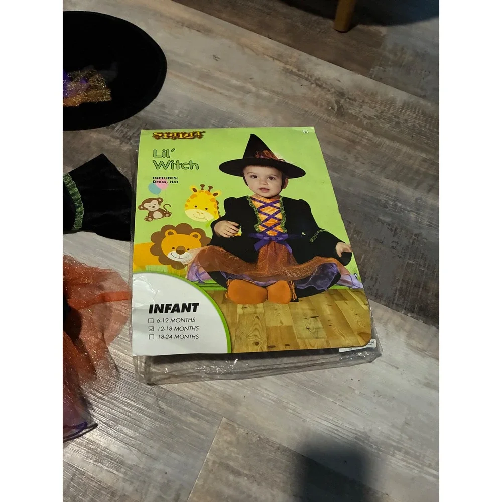 Spirit Halloween Lil Witch Infant Costume Dress and Hat Set Black Orange 12-18M